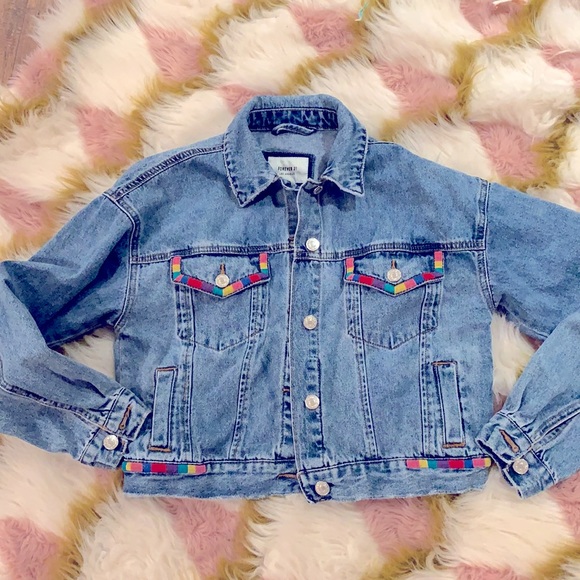 Forever 21 denim jacket with rainbow embroidery - Picture 1 of 2